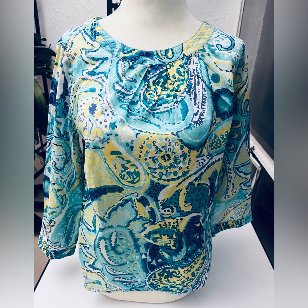 Talbots Blue and Green Boxy Blouse